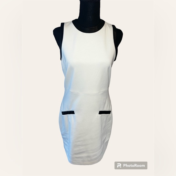 Express Dress, Size Medium, Crisp White with Black Leather Trim - Picture 1 of 5